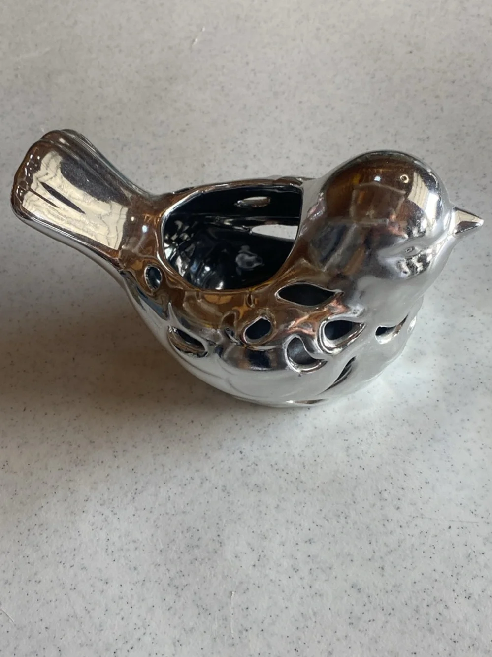 Decorative Ceramic Bird Figurine - Silver